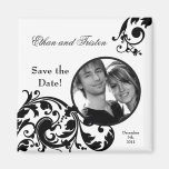 2"x2" Save the Date Magnet Black White Floral magnets