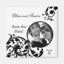 2"x2" Save the Date Magnet Black White Floral