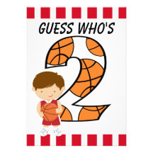 2nd Birthday Red and White Basketball Player v2 Custom Invites
