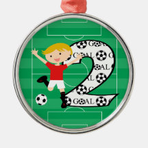 2nd Birthday Red and White Soccer Goal Ornament