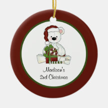 2nd Christmas Santa Bear Personalised Christmas Ornaments