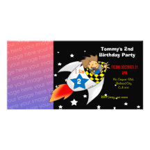 2nd rocket birthday boy party invitations picture card