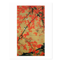 30. 紅葉小禽図, 若冲 Maple & Small Birds, Jakuchū Postcards