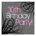 30 Pink Charcoal Swirl Custom Invitations