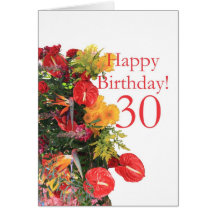 30 th birthday red yellow bouquet cards