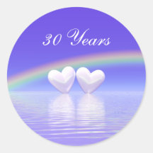 30th Anniversary Pearl Hearts Round Sticker