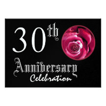 30th Anniversary Red Rose Premium Metallic Personalized Announcements