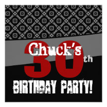 30th Birthday Black and White Pattern For Him Custom Invitation