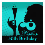 30th Birthday Cocktail Party teal Custom Invitations