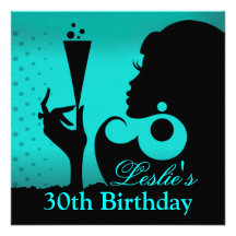 30th Birthday Cocktail Party teal Custom Invitations