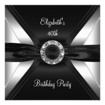 30th Birthday Diamond Jewel Black White Silver Invites
