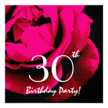 30th Birthday Elegant Single Rose Premium Metallic Custom Announcements