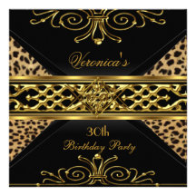 30th Birthday Gold Black Gold Art Deco Leopard Custom Announcements