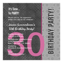 30th Birthday Modern Grey Silver Pink C949 Announcement
