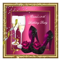 30th Birthday Party Dark Pink Gold Black Custom Announcements