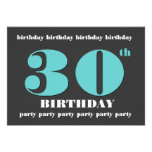 30th Birthday Party Invitation - Turquoise & Grey