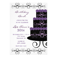 30th Birthday Party Invitations In Purple Swirl