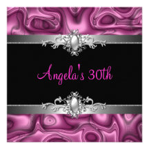 30th Birthday Party Pink Silver Black Abstract Personalised Announcement