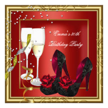 30th Birthday Party Red Gold Black Custom Announcements