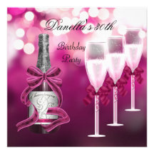 30th Birthday Pink Champagne Glasses Custom Invitation