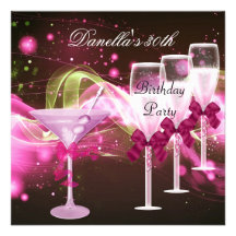 30th Birthday Pink Martini Champagne Personalized Announcement