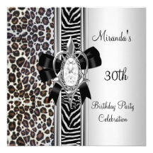 30th Birthday Wild Animal Print Diamond Bow Announcement