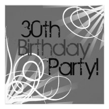 30th Charcoal Swirl Custom Invitations front/back