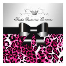 311- Chic Hot Pink Leopard Bow  | Sweet 16 Announcement