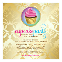 311 Couture Cakes Golden Damask Shimmer Party Invitation