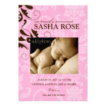 311-Damask Baby Girl Personalized Invite