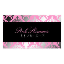 311-Damask Shimmer Pink Plush Black BowCertificate Business Cards