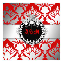 311-Damask Shimmer Queen Kisses Sweet 16 Cherry Custom Announcements