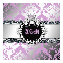 311-Damask Shimmer Queen Lace n' Kisses Purple Invites