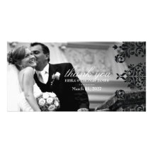 311-Dashing Damask | Black Thank You Photo Photo Card