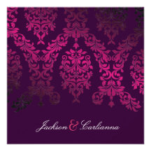 311-Dashing Damask Night Magenta Eggplant Invitations
