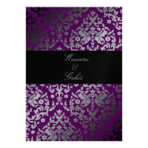 311-Dazzling Damask Extraordinary Purple Custom Invites