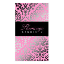 311-Dazzling Damask Flamingo Business Cards