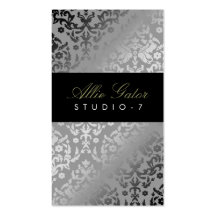 311-Dazzling Damask Silver_Plain Back Business Card Template