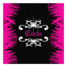 311 Diamond Luxe Hot Pink Feathers Custom Invitation
