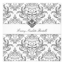 311-Emmy Black & White Damask Invitation