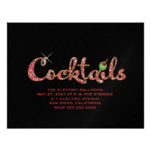 311 Glitzy Cocktails Red Metallic Paper Personalized Invites