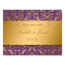 311-Golden diVine Eggplant Purple RSVP card Custom Announcements
