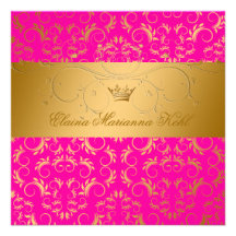311-Golden diVine Passion Pink Sweet 16 Custom Invitations