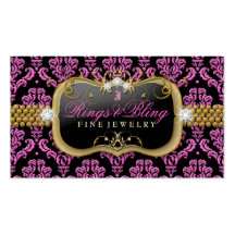 311-Golden Raspberry Bling Noir Damask Business Card