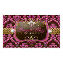 311-Golden Raspberry Chocolate Bling  Damask Business Card Templates