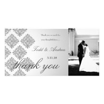 311-Grey Damask Thank You Photo Card
