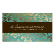 311 Ladonna Damask Teal Metallic Business Card Template