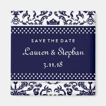 311-Lauren Damask Save the Date Navy Refrigerator Magnets