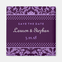 311-Lauren Damask Save the Date Purple Fridge Magnet