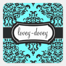 311 Lovey Dovey Damask Sticker Turquoise Blue